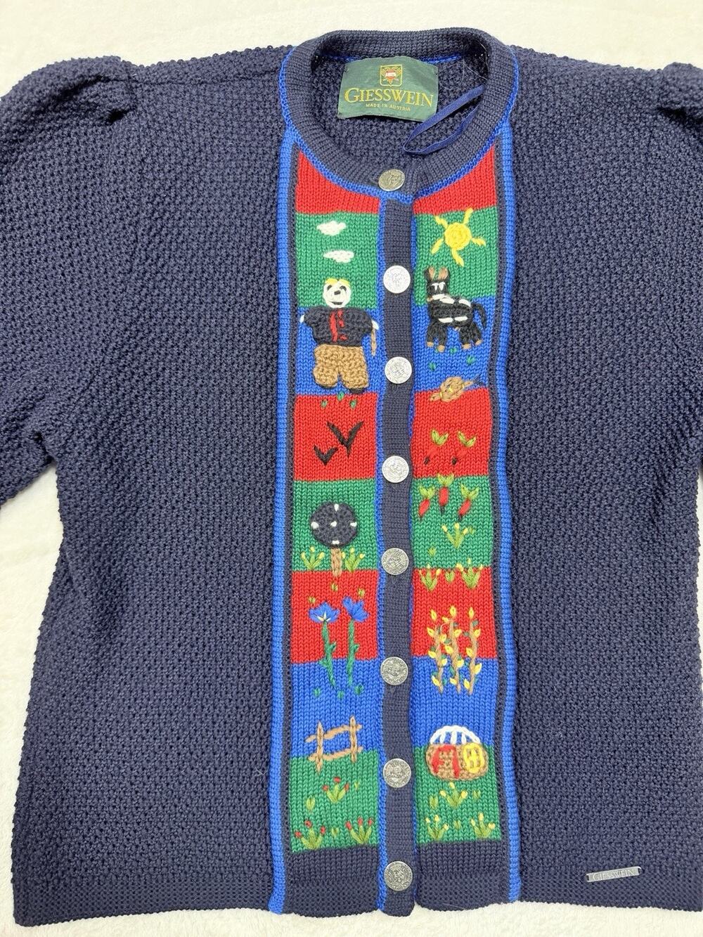 VTG Giesswein Austria Pure Wool Embroidered Cardigan Folk Trachten SZ Med